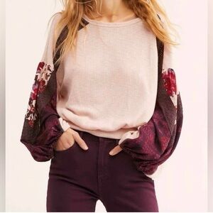 Light Pink Top with Floral Balloon Sleeves